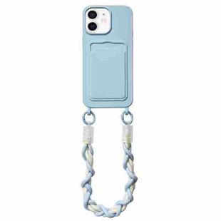 For iPhone 12 Dopamine Card Slot Phone Case with Lanyard(Blue)