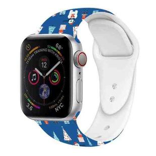 For Apple Watch 46mm / 49mm / 45mm / 44mm Christmas Pattern Silicone Watch Band(Small Snowman Blue)