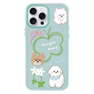 For iPhone 16 Pro Skin Feeling Jelly TPU Hybrid PC Phone Case(Flowers Puppy Light Green)