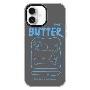 For iPhone 16 Plus Skin Feeling Jelly TPU Hybrid PC Phone Case(Bread Line Dog Black)