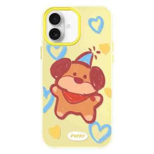 For iPhone 16 Plus Skin Feeling Jelly TPU Hybrid PC Phone Case(Puppy Crayon Drawing Yellow)