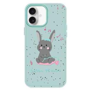 For iPhone 16 Plus Skin Feeling Jelly TPU Hybrid PC Phone Case(Listen to Music Rabbit Light Green)