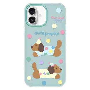 For iPhone 16 Plus Skin Feeling Jelly TPU Hybrid PC Phone Case(Cute Puppy Light Green)