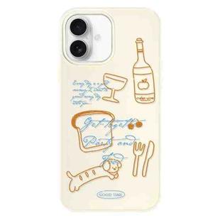 For iPhone 16 Skin Feeling Jelly TPU Hybrid PC Phone Case(Party Line Dog White)