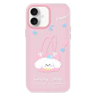 For iPhone 16 Skin Feeling Jelly TPU Hybrid PC Phone Case(Dog Tote Bag Pink)