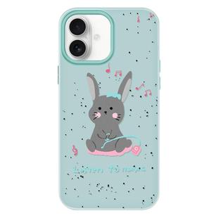 For iPhone 16 Skin Feeling Jelly TPU Hybrid PC Phone Case(Listen to Music Rabbit Light Green)