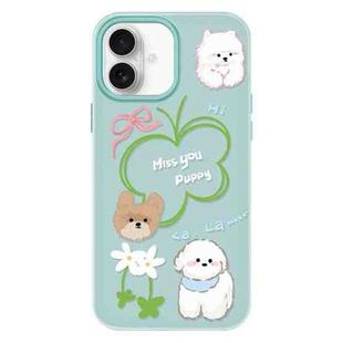 For iPhone 16 Skin Feeling Jelly TPU Hybrid PC Phone Case(Flowers Puppy Light Green)