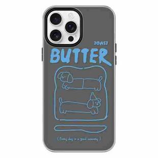 For iPhone 15 Pro Max Skin Feeling Jelly TPU Hybrid PC Phone Case(Bread Line Dog Black)