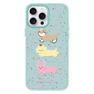 For iPhone 15 Pro Max Skin Feeling Jelly TPU Hybrid PC Phone Case(Three Puppies Light Green)