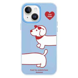 For iPhone 15 Plus Skin Feeling Jelly TPU Hybrid PC Phone Case(Love Dachshund Blue)