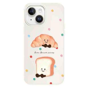 For iPhone 15 Plus Skin Feeling Jelly TPU Hybrid PC Phone Case(Polka Dot Bread White)