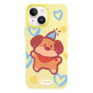 For iPhone 15 Plus Skin Feeling Jelly TPU Hybrid PC Phone Case(Puppy Crayon Drawing Yellow)