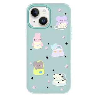 For iPhone 15 Plus Skin Feeling Jelly TPU Hybrid PC Phone Case(Star Animal Light Green)