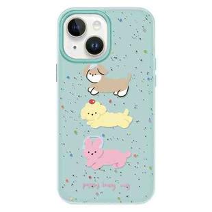 For iPhone 15 Plus Skin Feeling Jelly TPU Hybrid PC Phone Case(Three Puppies Light Green)