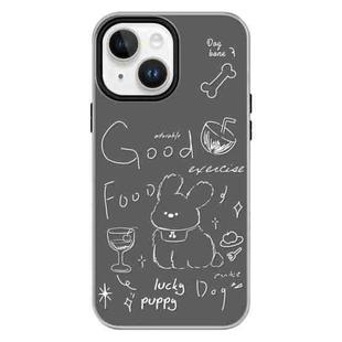 For iPhone 15 Skin Feeling Jelly TPU Hybrid PC Phone Case(Doodle Puppy Black)