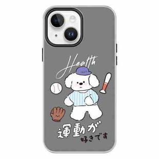 For iPhone 15 Skin Feeling Jelly TPU Hybrid PC Phone Case(Baseball Little Dog Black)