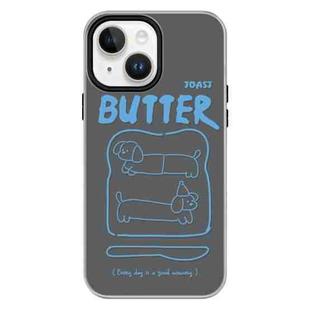 For iPhone 15 Skin Feeling Jelly TPU Hybrid PC Phone Case(Bread Line Dog Black)