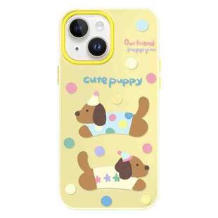 For iPhone 15 Skin Feeling Jelly TPU Hybrid PC Phone Case(Cute Puppy Yellow)