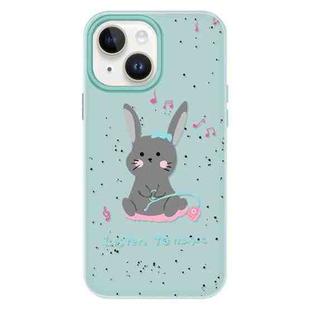 For iPhone 14 Plus Skin Feeling Jelly TPU Hybrid PC Phone Case(Listen to Music Rabbit Light Green)