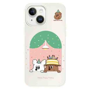 For iPhone 14 Plus Skin Feeling Jelly TPU Hybrid PC Phone Case(Birthday Puppy Beige)