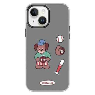 For iPhone 14 Skin Feeling Jelly TPU Hybrid PC Phone Case(Baseball Brown Dog Black)