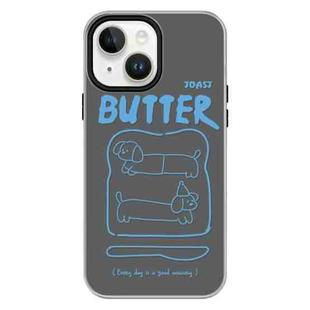 For iPhone 13 Skin Feeling Jelly TPU Hybrid PC Phone Case(Bread Line Dog Black)