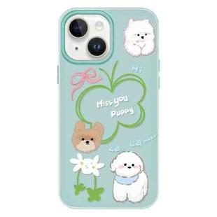 For iPhone 13 Skin Feeling Jelly TPU Hybrid PC Phone Case(Flowers Puppy Light Green)