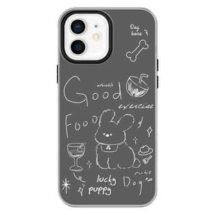 For iPhone 12 Skin Feeling Jelly TPU Hybrid PC Phone Case(Doodle Puppy Black)