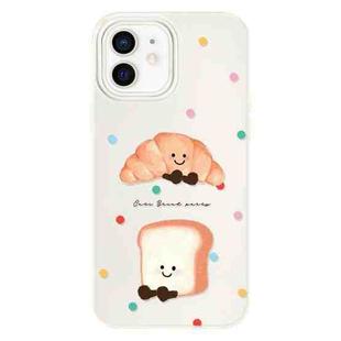 For iPhone 12 Skin Feeling Jelly TPU Hybrid PC Phone Case(Polka Dot Bread White)