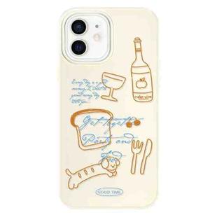 For iPhone 12 Skin Feeling Jelly TPU Hybrid PC Phone Case(Party Line Dog White)