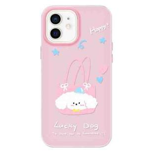 For iPhone 12 Skin Feeling Jelly TPU Hybrid PC Phone Case(Dog Tote Bag Pink)