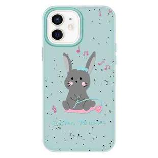 For iPhone 12 Skin Feeling Jelly TPU Hybrid PC Phone Case(Listen to Music Rabbit Light Green)