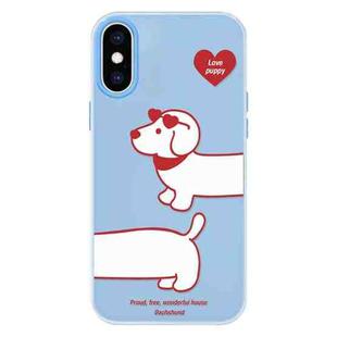 For iPhone X / XS Skin Feeling Jelly TPU Hybrid PC Phone Case(Love Dachshund Blue)