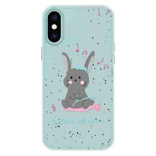 For iPhone X / XS Skin Feeling Jelly TPU Hybrid PC Phone Case(Listen to Music Rabbit Light Green)