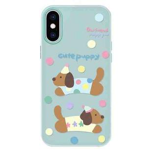 For iPhone X / XS Skin Feeling Jelly TPU Hybrid PC Phone Case(Cute Puppy Light Green)