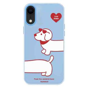 For iPhone XR Skin Feeling Jelly TPU Hybrid PC Phone Case(Love Dachshund Blue)