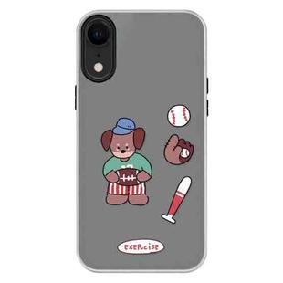 For iPhone XR Skin Feeling Jelly TPU Hybrid PC Phone Case(Baseball Brown Dog Black)