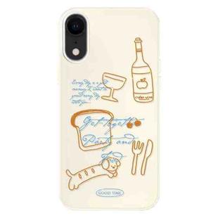 For iPhone XR Skin Feeling Jelly TPU Hybrid PC Phone Case(Party Line Dog White)