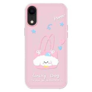 For iPhone XR Skin Feeling Jelly TPU Hybrid PC Phone Case(Dog Tote Bag Pink)