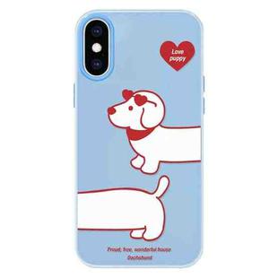 For iPhone XS Max Skin Feeling Jelly TPU Hybrid PC Phone Case(Love Dachshund Blue)