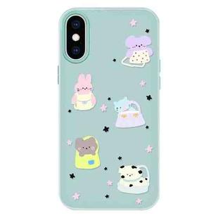 For iPhone XS Max Skin Feeling Jelly TPU Hybrid PC Phone Case(Star Animal Light Green)