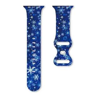 For Apple Watch 46mm / 49mm / 45mm / 44mm Christmas Pattern Butterfly Buckle Silicone Watch Band(Snowflake Dark Blue)