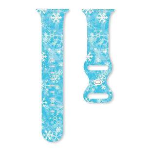 For Apple Watch 46mm / 49mm / 45mm / 44mm Christmas Pattern Butterfly Buckle Silicone Watch Band(Snowflake Sky Blue)