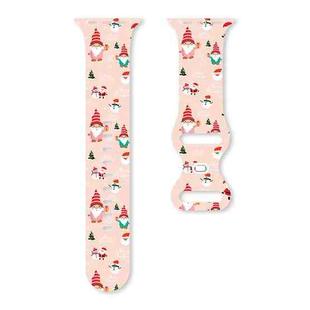 For Apple Watch 46mm / 49mm / 45mm / 44mm Christmas Pattern Butterfly Buckle Silicone Watch Band(Santa Claus Pink)