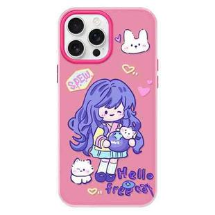 For iPhone 16 Pro Max Skin Feeling Jelly TPU Hybrid PC Phone Case(Purple Hair Girl Rose Red)