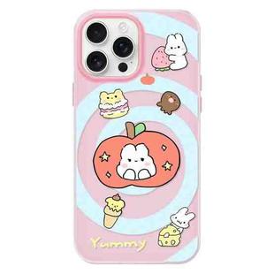 For iPhone 16 Pro Max Skin Feeling Jelly TPU Hybrid PC Phone Case(Apple Rabbit Yellow Word Pink)