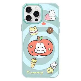 For iPhone 16 Pro Max Skin Feeling Jelly TPU Hybrid PC Phone Case(Apple Rabbit Yellow Light Green)