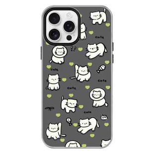 For iPhone 16 Pro Skin Feeling Jelly TPU Hybrid PC Phone Case(Green Heart Cat Black)