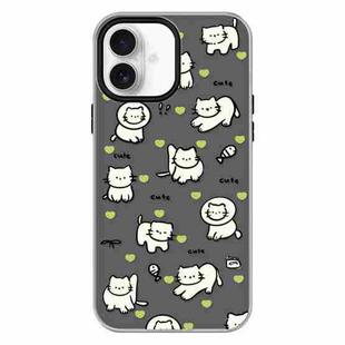 For iPhone 16 Plus Skin Feeling Jelly TPU Hybrid PC Phone Case(Green Heart Cat Black)