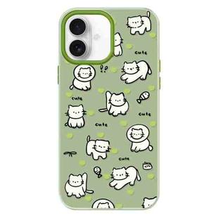 For iPhone 16 Plus Skin Feeling Jelly TPU Hybrid PC Phone Case(Green Heart Cat Green)